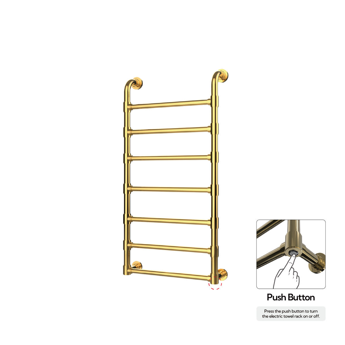 P&Bhusri K05-M-24K-N K05 Towel Warmer in PVD 24K Gold