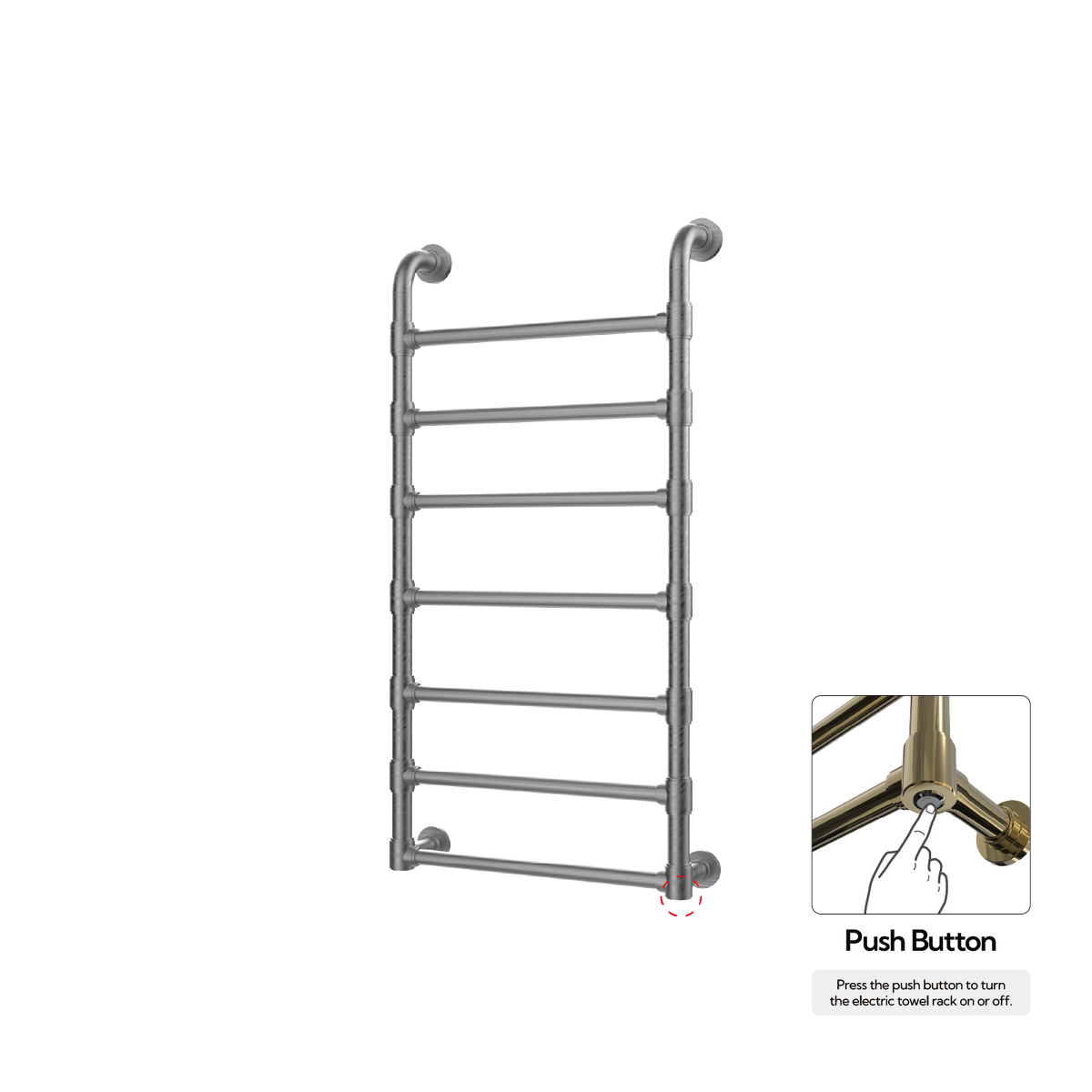 P&Bhusri K05-M-GML-N K05 Towel Warmer in PVD Gun Metal