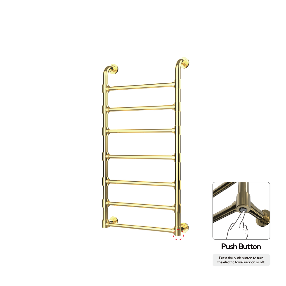 P&Bhusri K05-M-PBR-N K05 Towel Warmer in PVD Polished Brass