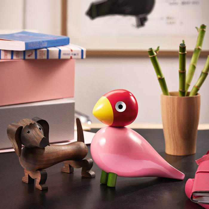 Kay Bojesen 39400 Figurine en bois oiseau chanteur rose/rouge