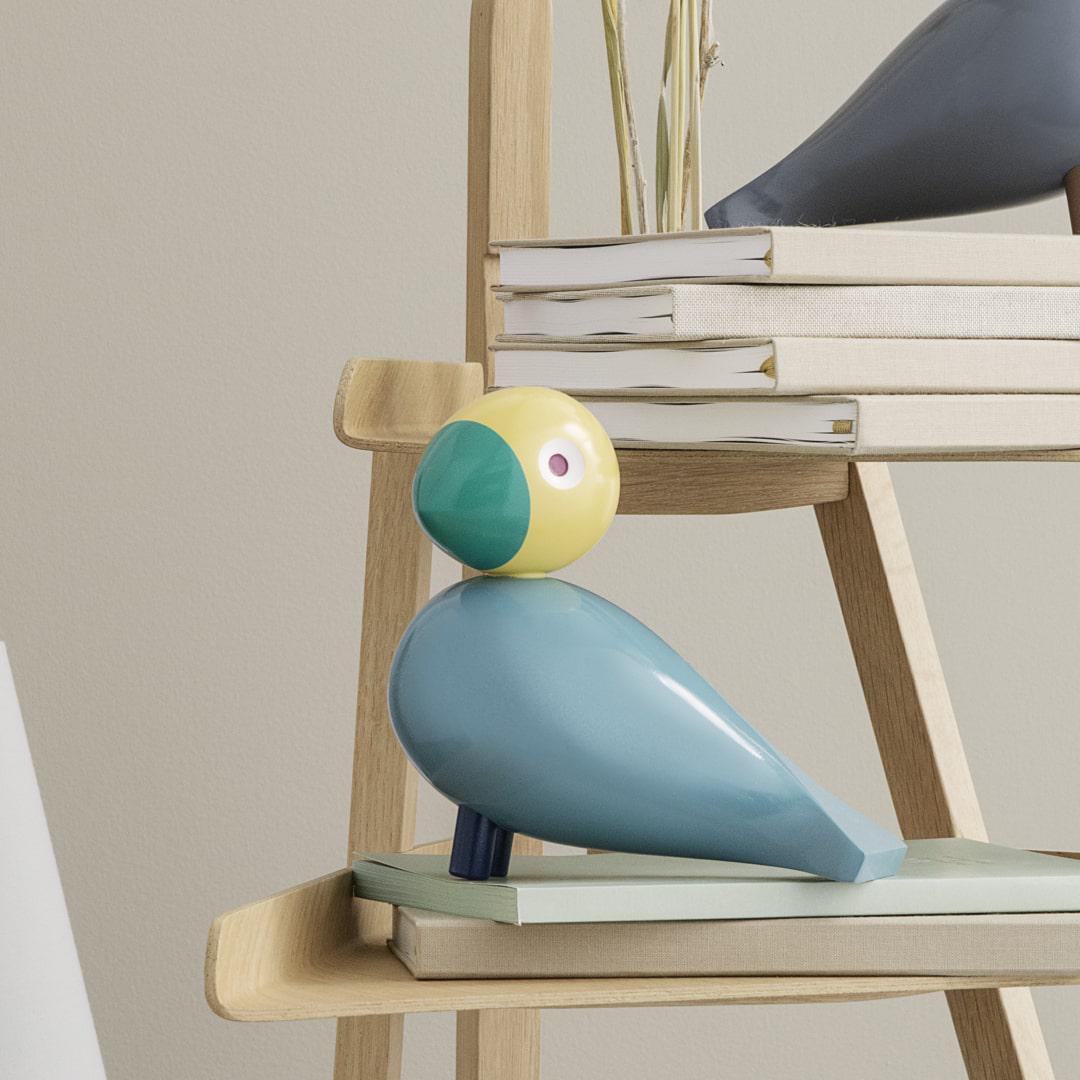 Kay Bojesen 39405 Figurine en bois oiseau chanteur turquoise/jaune
