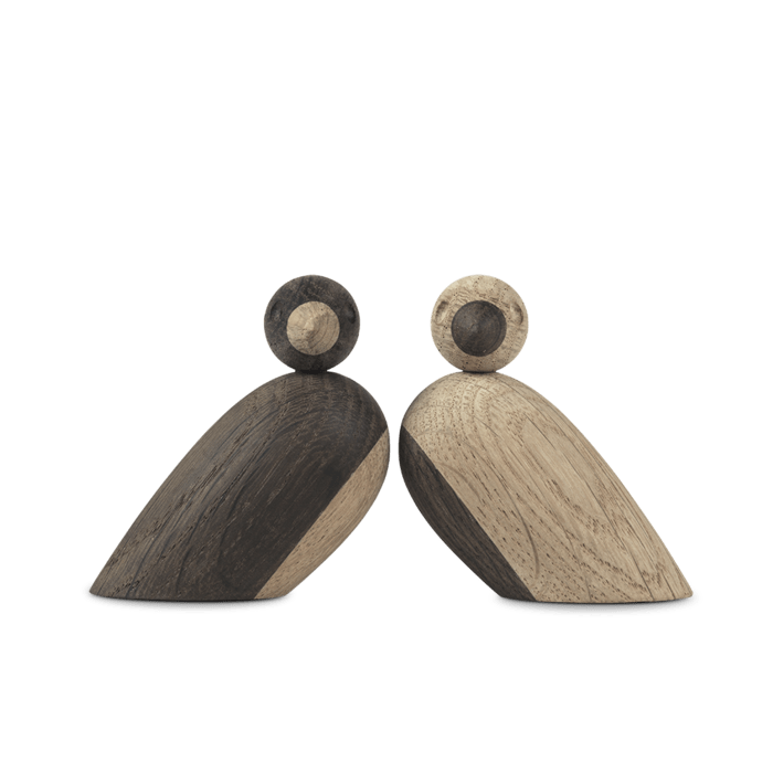 Kay Bojesen 39460 Pair of Sparrows Wooden Figurine Set in Oak/Smoked Oak