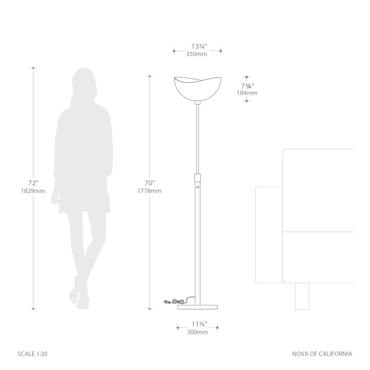 Nova of California 1524849MS Luna Bella Torchiere Lamp in Satin Nickel