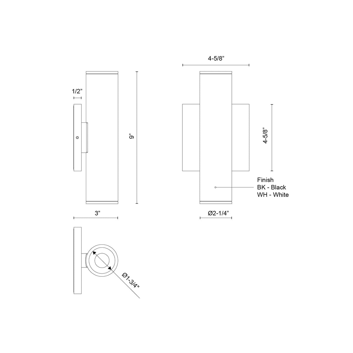 Kuzco Lighting LD2-ED09W14-3036-BK-UNV-010 Lorna LED Extérieur Murale Éclairage vers le haut/vers le bas en noir
