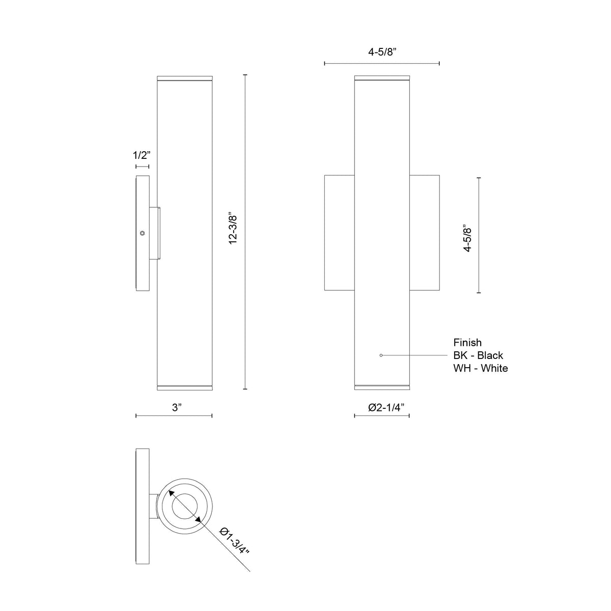 Kuzco Lighting LD2-ED12W20-3036-BK-UNV-010 Lorna LED Extérieur Murale Éclairage vers le haut/vers le bas en noir