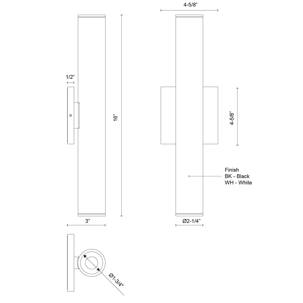 Kuzco Lighting LD2-ED16W24-3036-BK-UNV-010 Lorna LED Extérieur Murale Éclairage vers le haut/vers le bas en noir