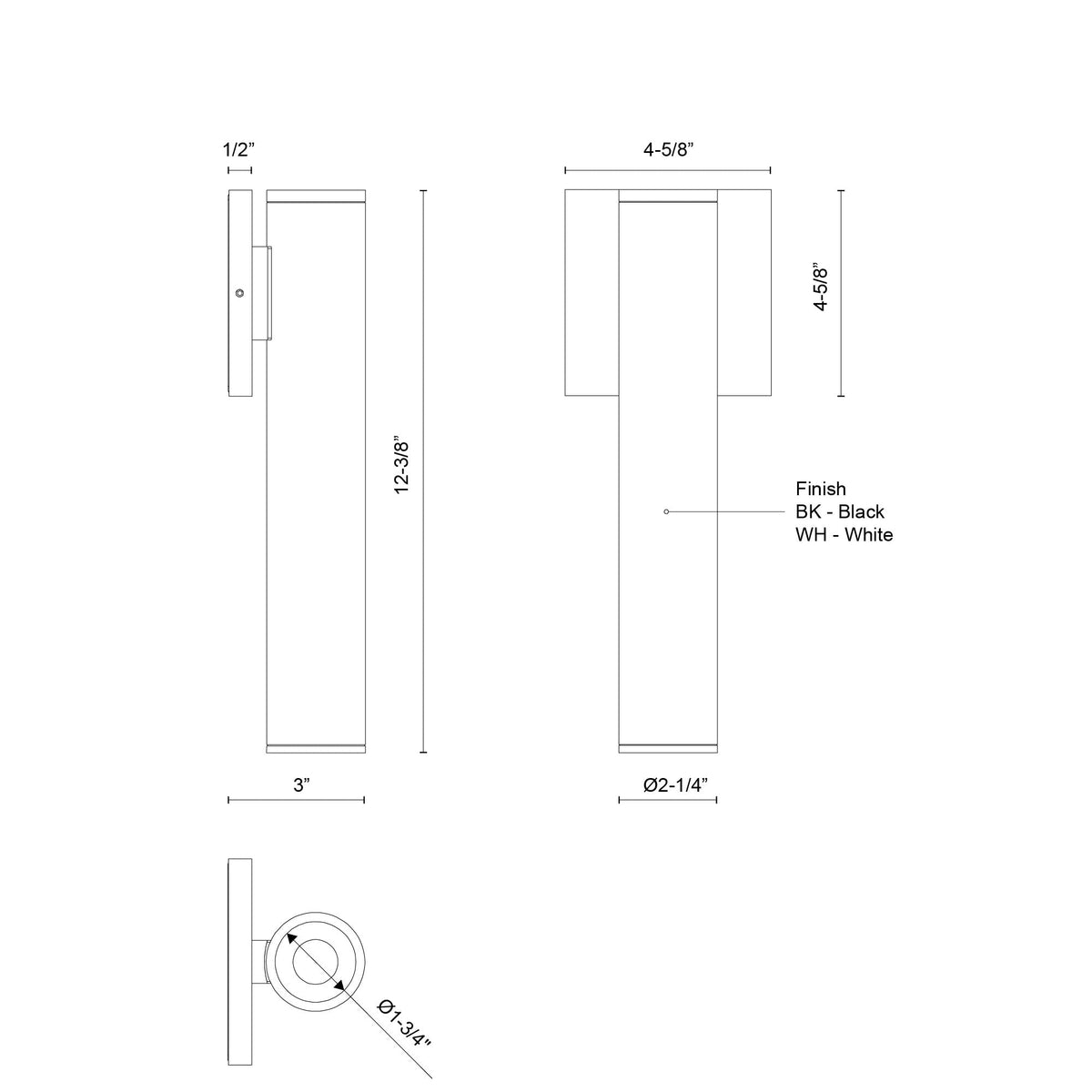 Kuzco Lighting LD2-WS12W12-3036-BK-UNV-010 Lorna LED Interior/Exterior Wall Sconce in Black
