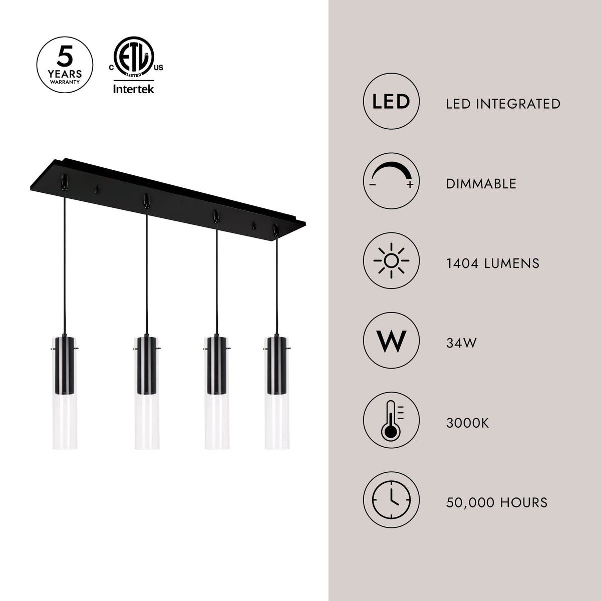 Kuzco Lighting MP21703BK-04 Lena LED Multi Suspension en noir