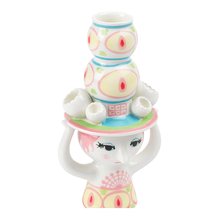 Bjørn Wiinblad 56569 Lady with Hat Candle Holder in Pink/Yellow