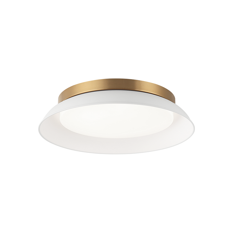 Matteo Lighting M12515MWAG Finley LED Flush Mount in Matte White + Aged Gold Brass
