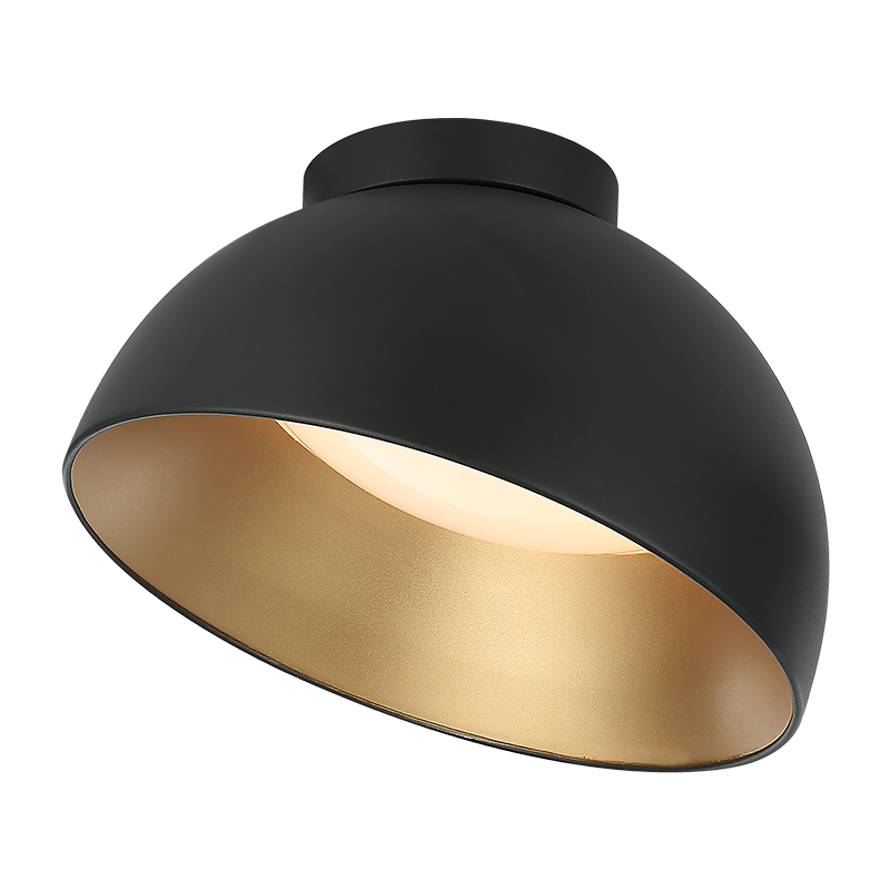 Matteo Lighting M17416MB Zenith LED Flush Mount in Matte Black with Gold Interior