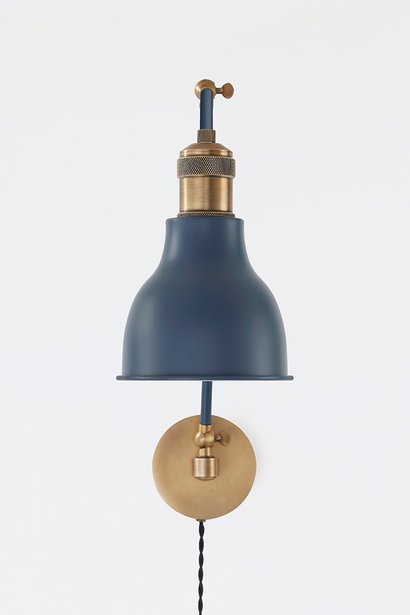 Troy Lighting PTL1219-PBR/SBL MAKIN Plug-in Sconce in Patina Brass/Slate Blue