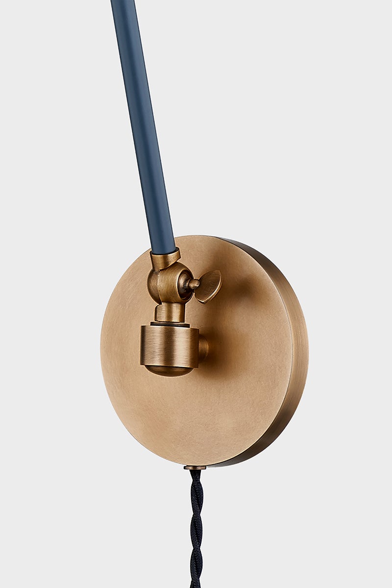 Troy Lighting PTL1219-PBR/SBL MAKIN Plug-in Sconce in Patina Brass/Slate Blue