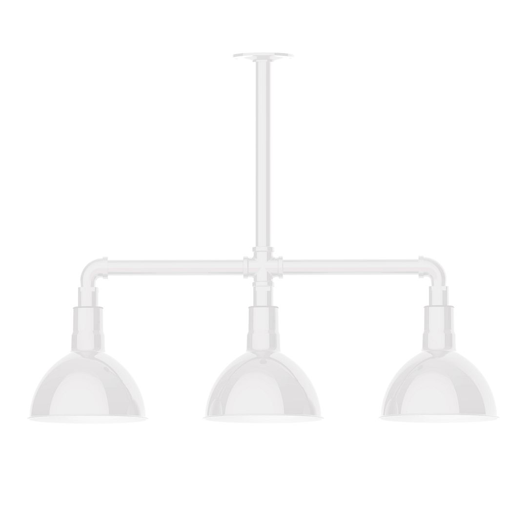 Montclair Light Works MSK114-44-T30 Deep Bowl 8" 3-Light Stem Hung Pendant Light in White