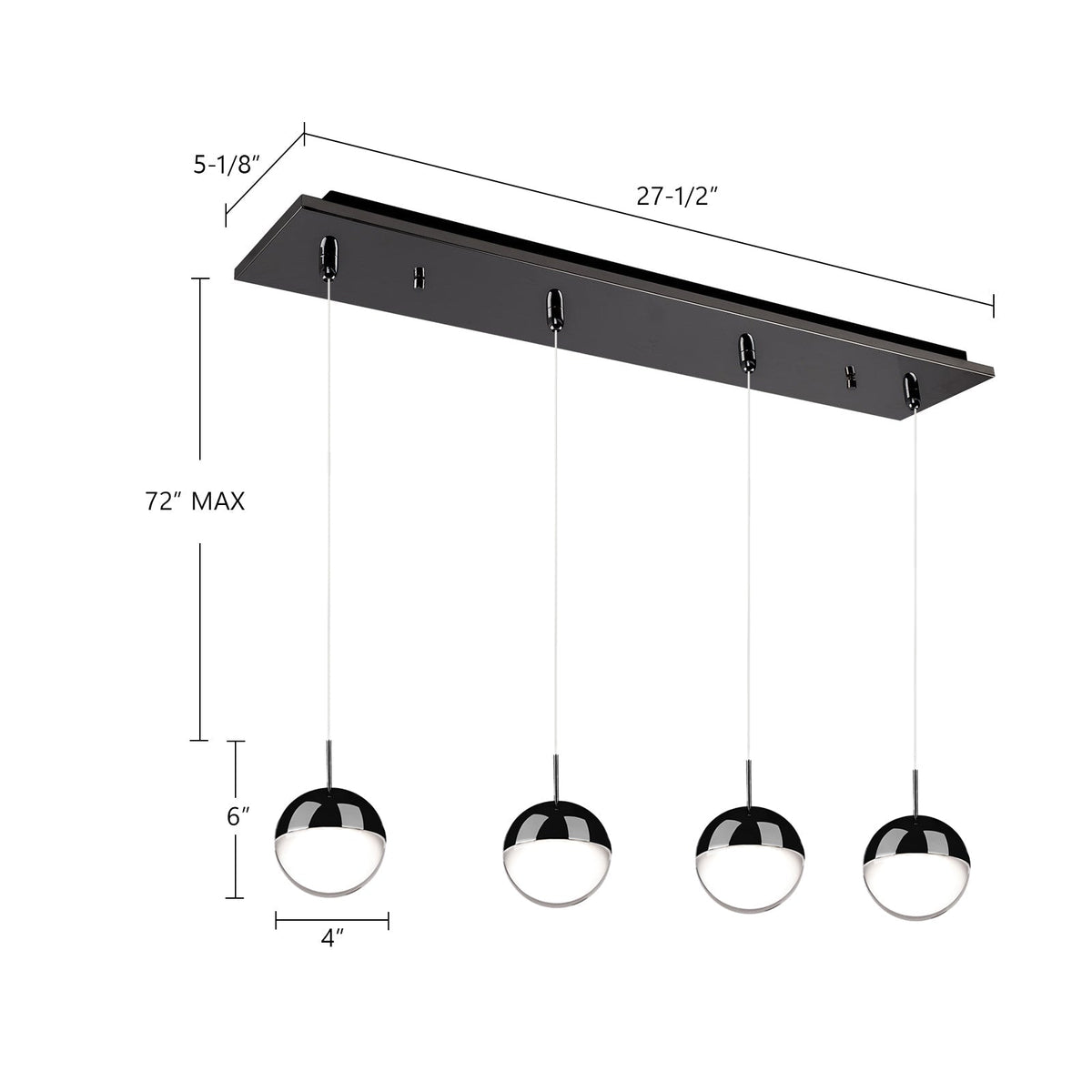 Kuzco Lighting MP402801BC-04 Pluto LED Multi Pendant in Black Chrome