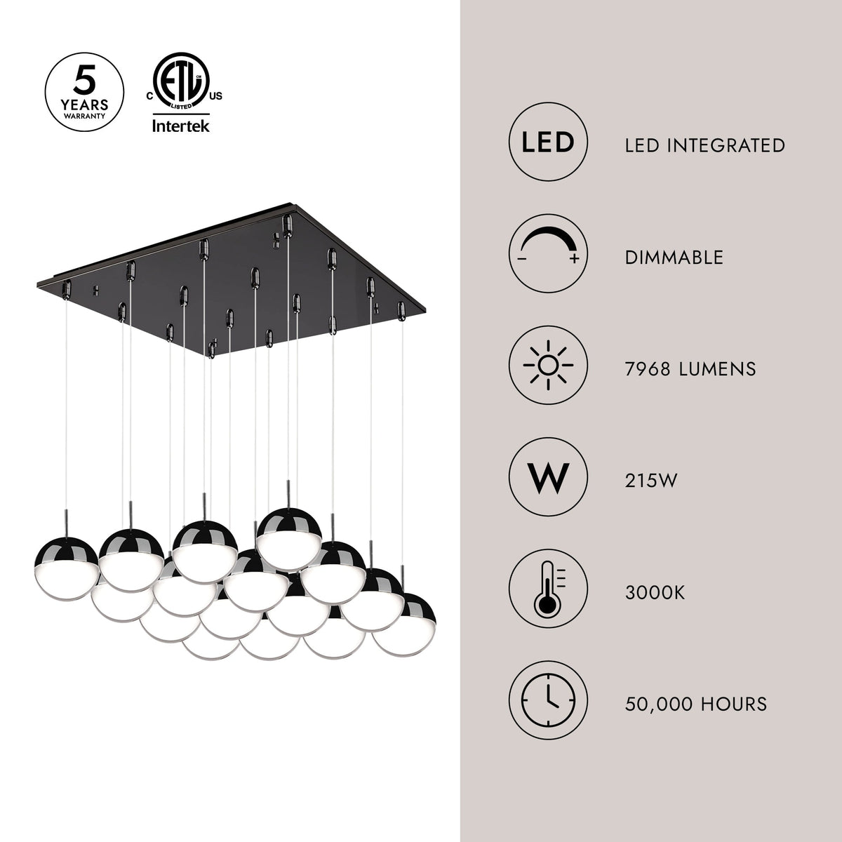 Kuzco Lighting MP402801BC-16 Pluto LED Multi Pendant in Black Chrome
