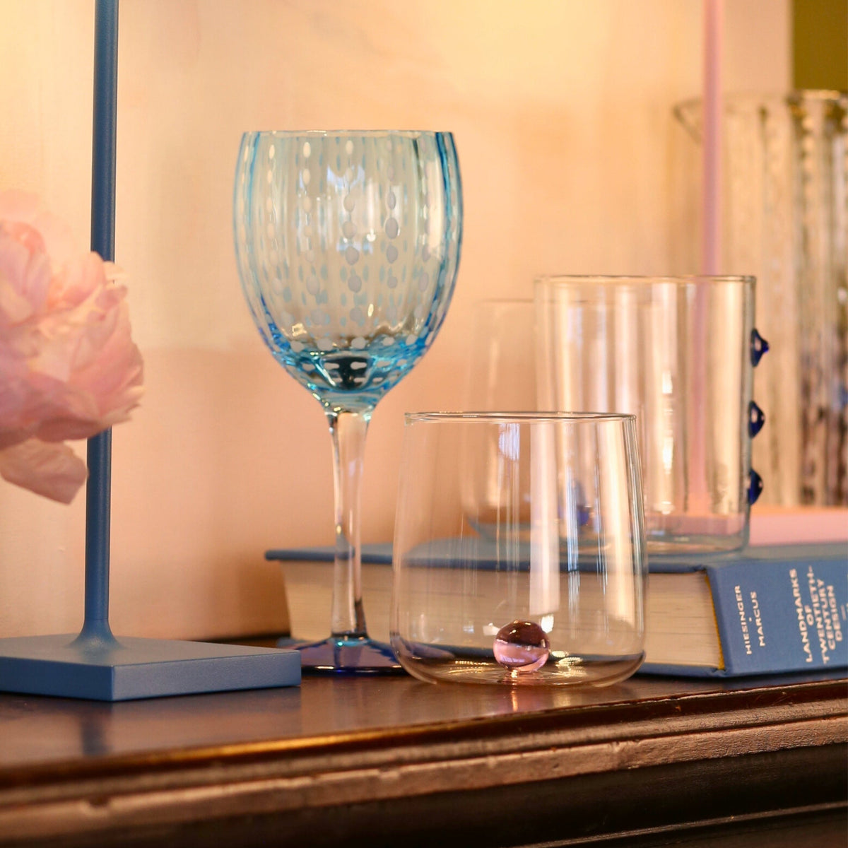 Zafferano America PR00603HS2 Perle Wine Goblet in Aquamarine