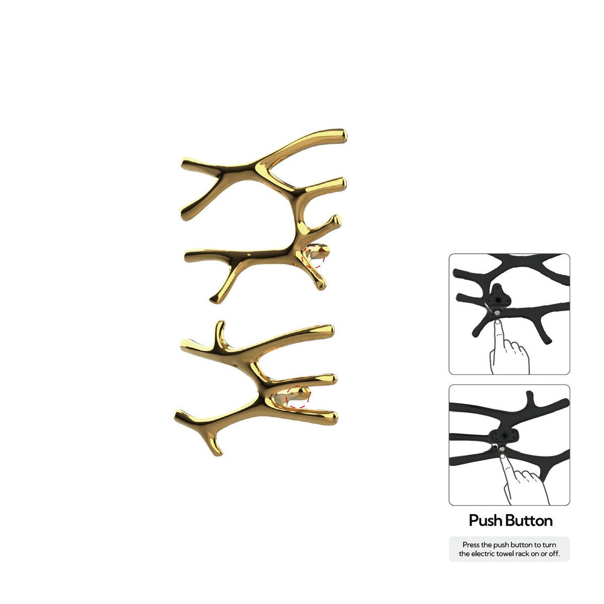 Sèche-serviettes P&Bhusri S7-LM-24K-N Daphne's Branch, grand et moyen, en or PVD 24 carats