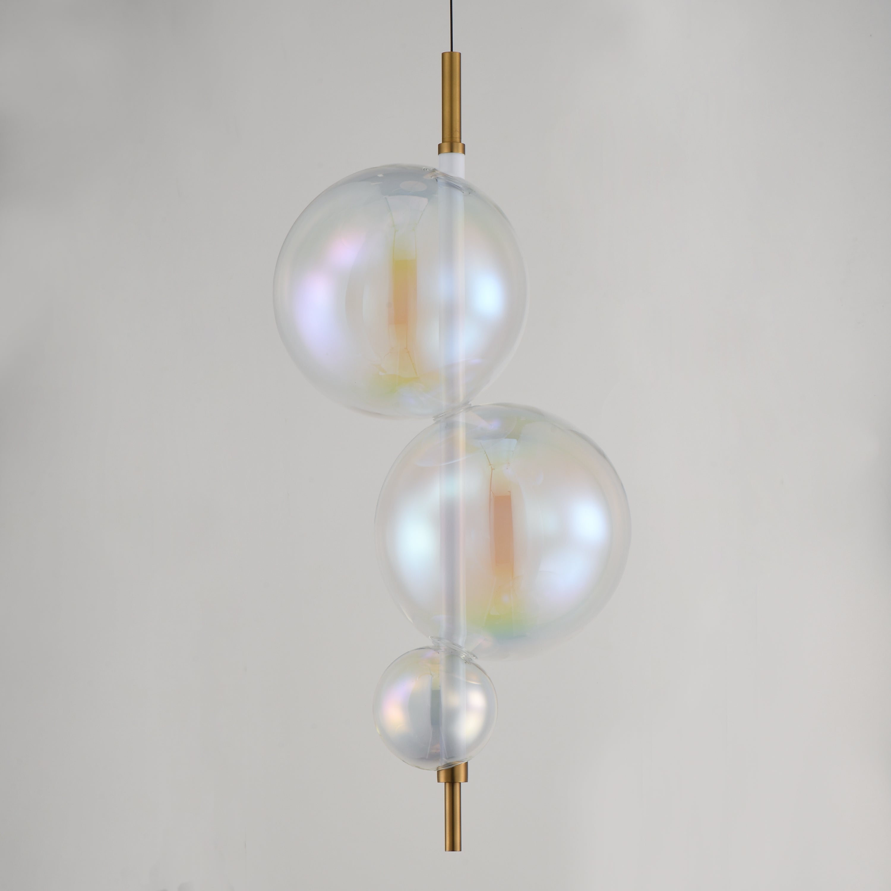 Studio M Lighting SM24932IRNAB Dreamer Pendant in Natural Aged Brass with Iridescent glass, side profile view
