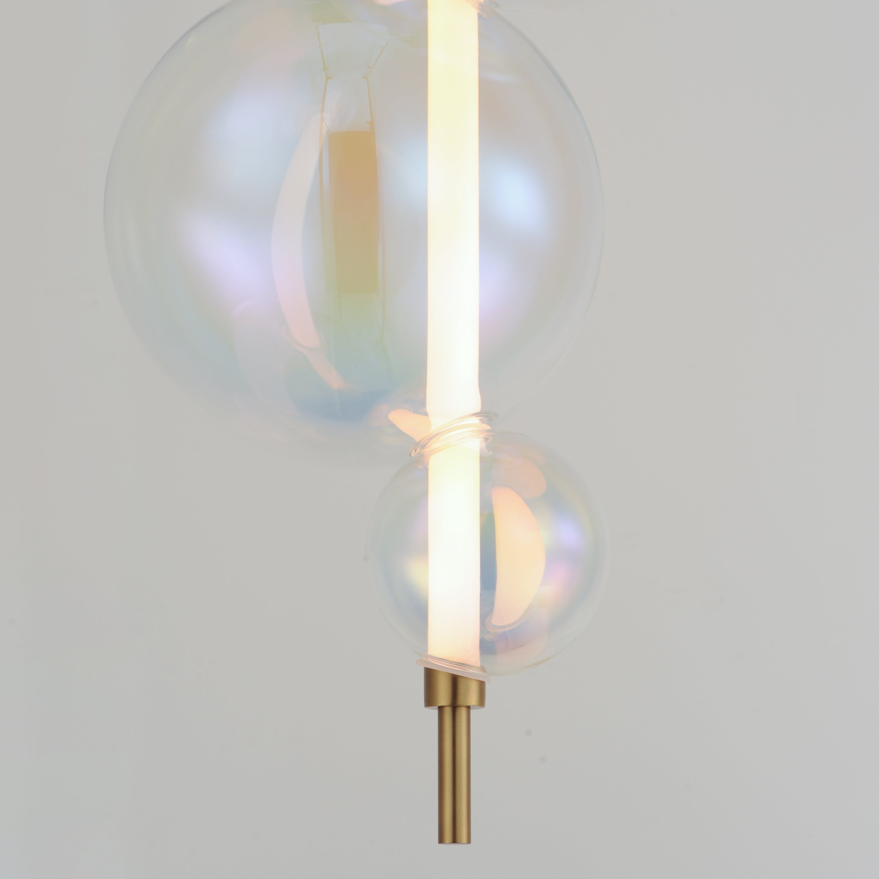 Studio M Lighting SM24932IRNAB Dreamer Pendant in Natural Aged Brass with Iridescent glass, close-up detail view