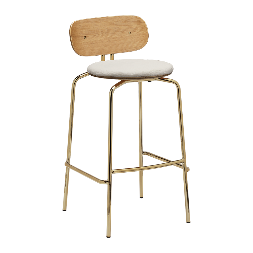 Umage 5918-1C719-18 Curious Bar Stool with Brass legs and Teddy White cushion