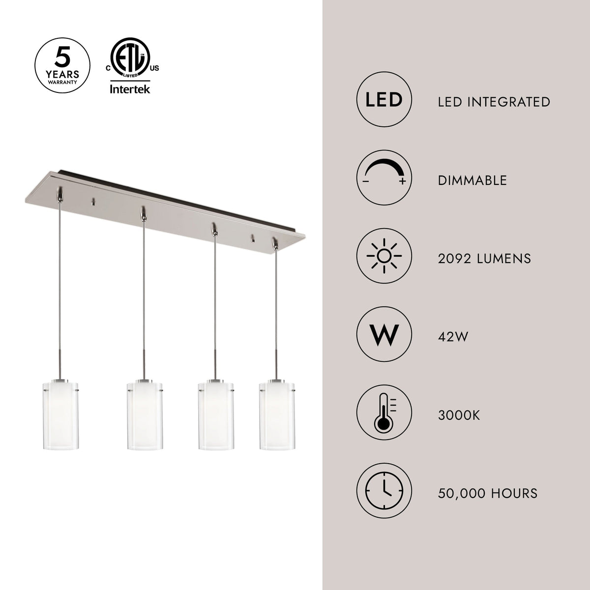 Kuzco Lighting MP41304BN-04 Verona LED Multi Suspension en nickel brossé
