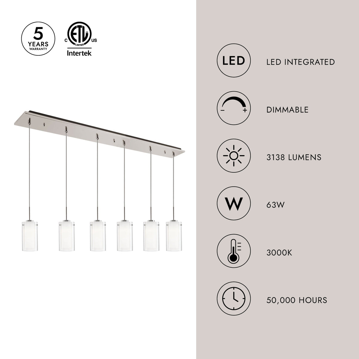 Kuzco Lighting MP41304BN-06 Verona LED Multi Suspension en nickel brossé