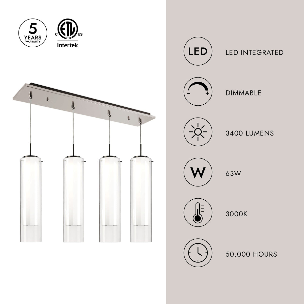 Kuzco Lighting MP41305BN-04 Verona LED Multi Suspension en nickel brossé