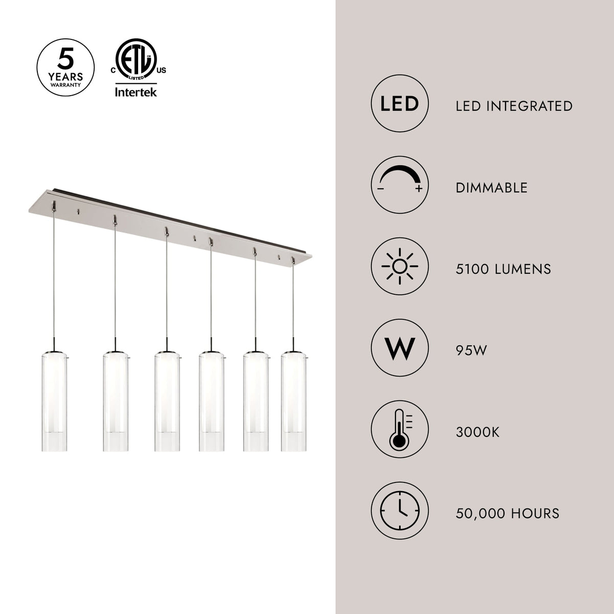 Kuzco Lighting MP41305BN-06 Verona LED Multi Suspension en nickel brossé