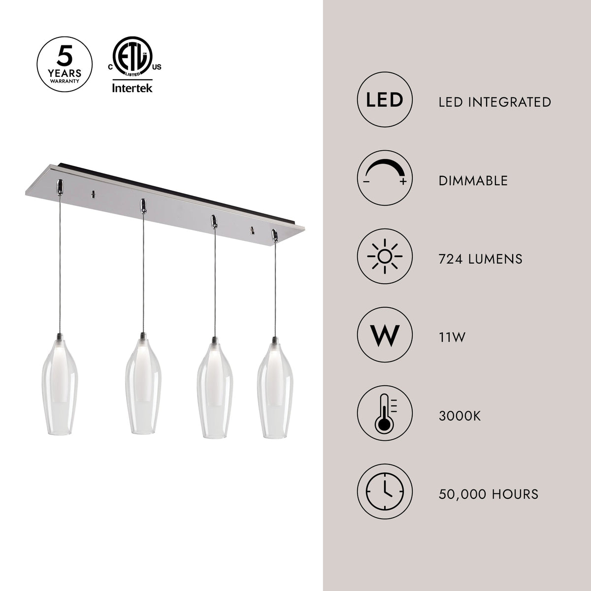 Kuzco Lighting MP3004CH-04 Victoria LED Linéaire Multi Suspension dans Chrome