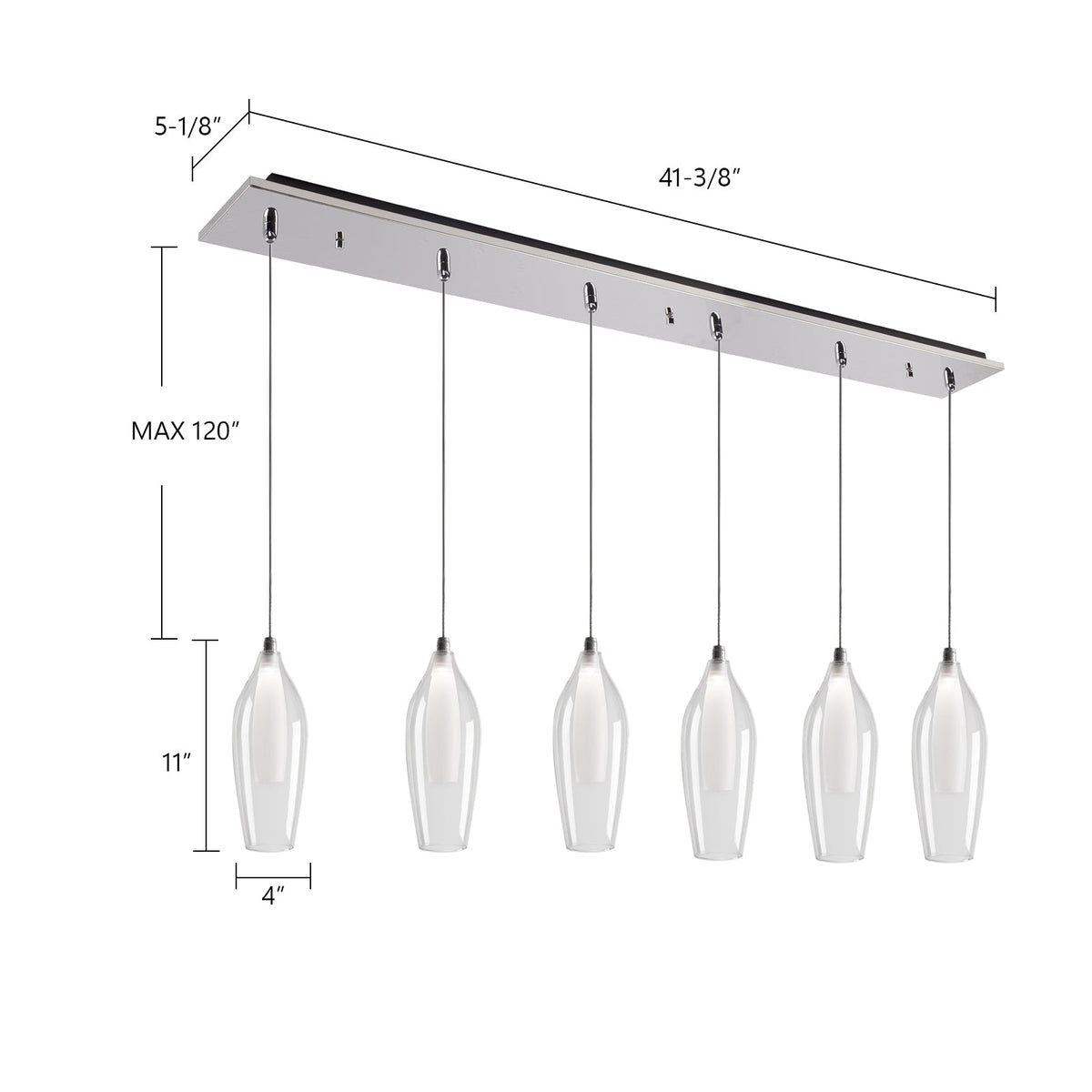 Kuzco Lighting MP3004CH-06 Victoria LED Linéaire Multi Suspension dans Chrome