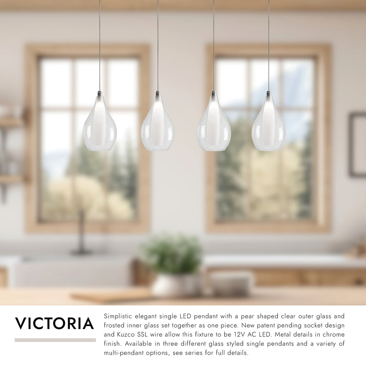 Kuzco Lighting MP3005CH-04 Victoria LED Linéaire Multi Suspension dans Chrome