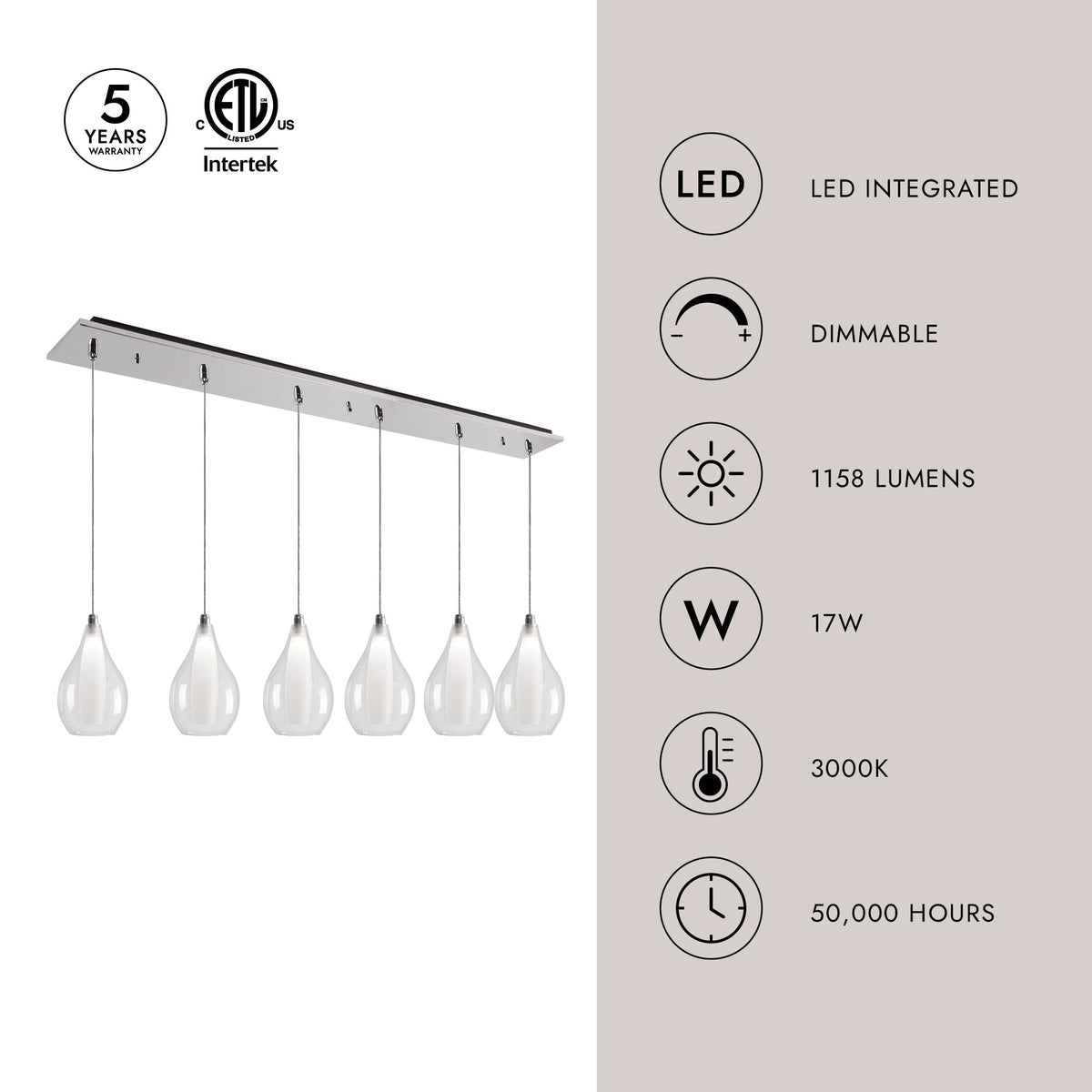 Kuzco Lighting MP3005CH-06 Victoria LED Linéaire Multi Suspension dans Chrome