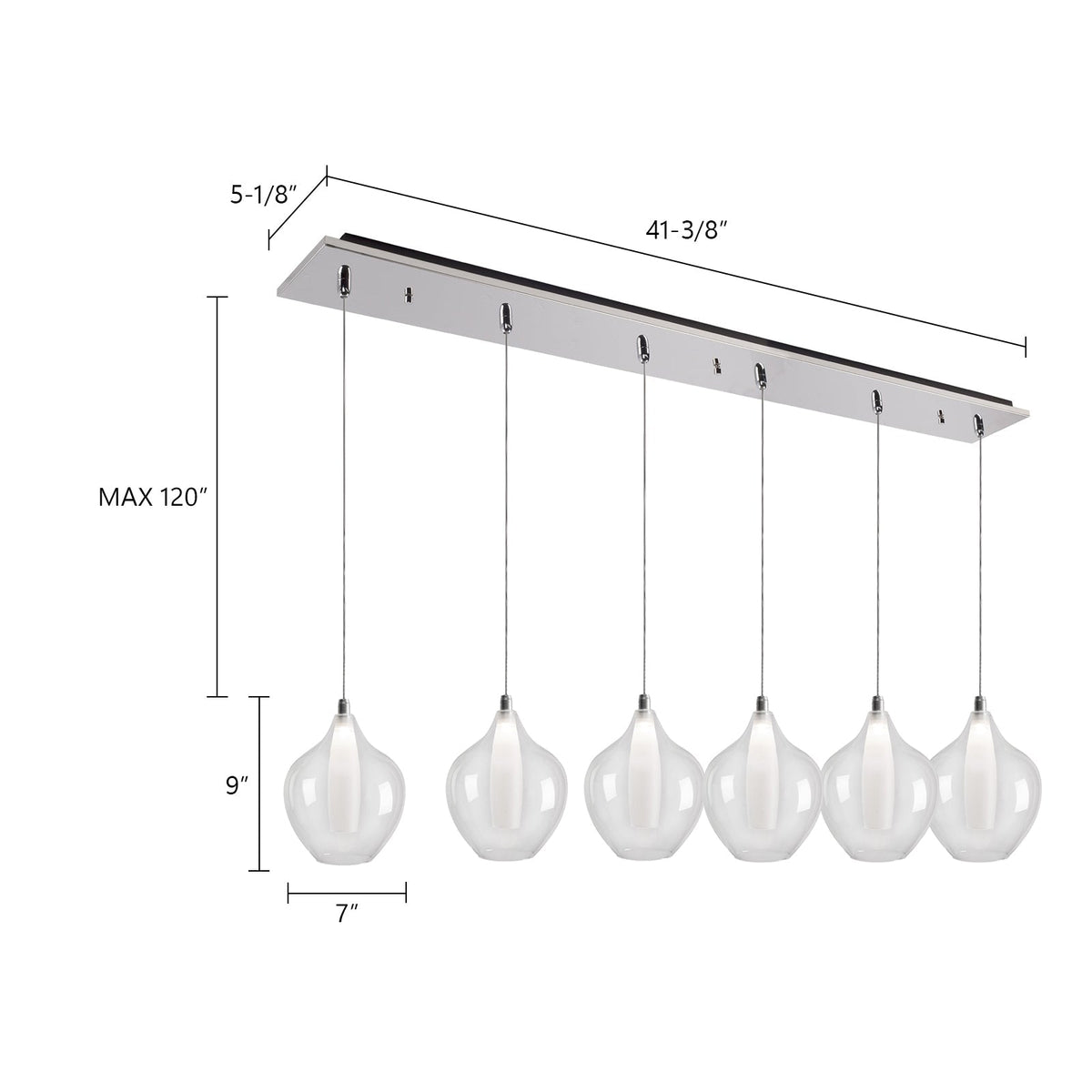 Kuzco Lighting MP3007CH-06 Victoria LED Linéaire Multi Suspension dans Chrome
