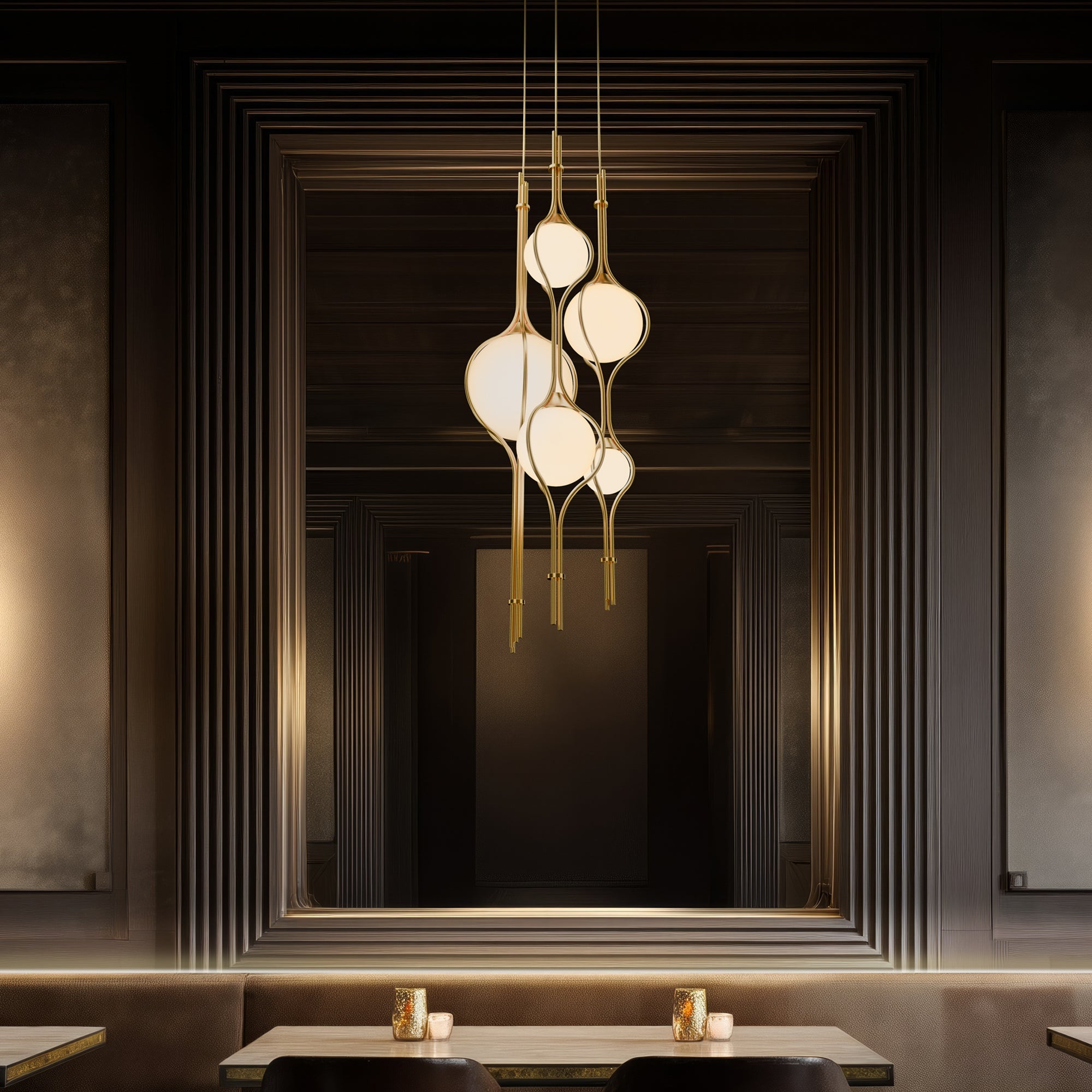 Suspension multi-lumières Skyla PD600605R-TWA-VB de Modern Forms, finition laiton vieilli