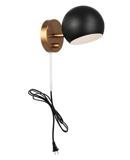 Matteo Lighting W31701MBAG Orb Wall Sconce in Matte Black with White Interior