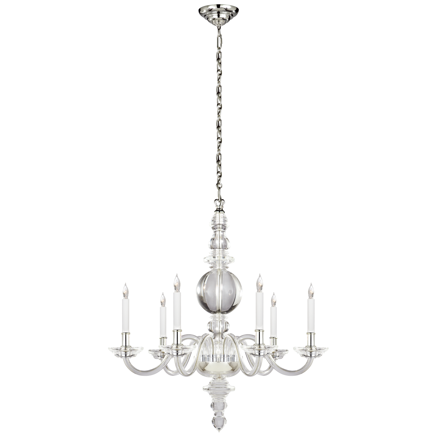 Visual Comfort CHC1154CG/PN George II 6-Light Chandelier in Crystal with Polished Nickel by E.F. Chapman