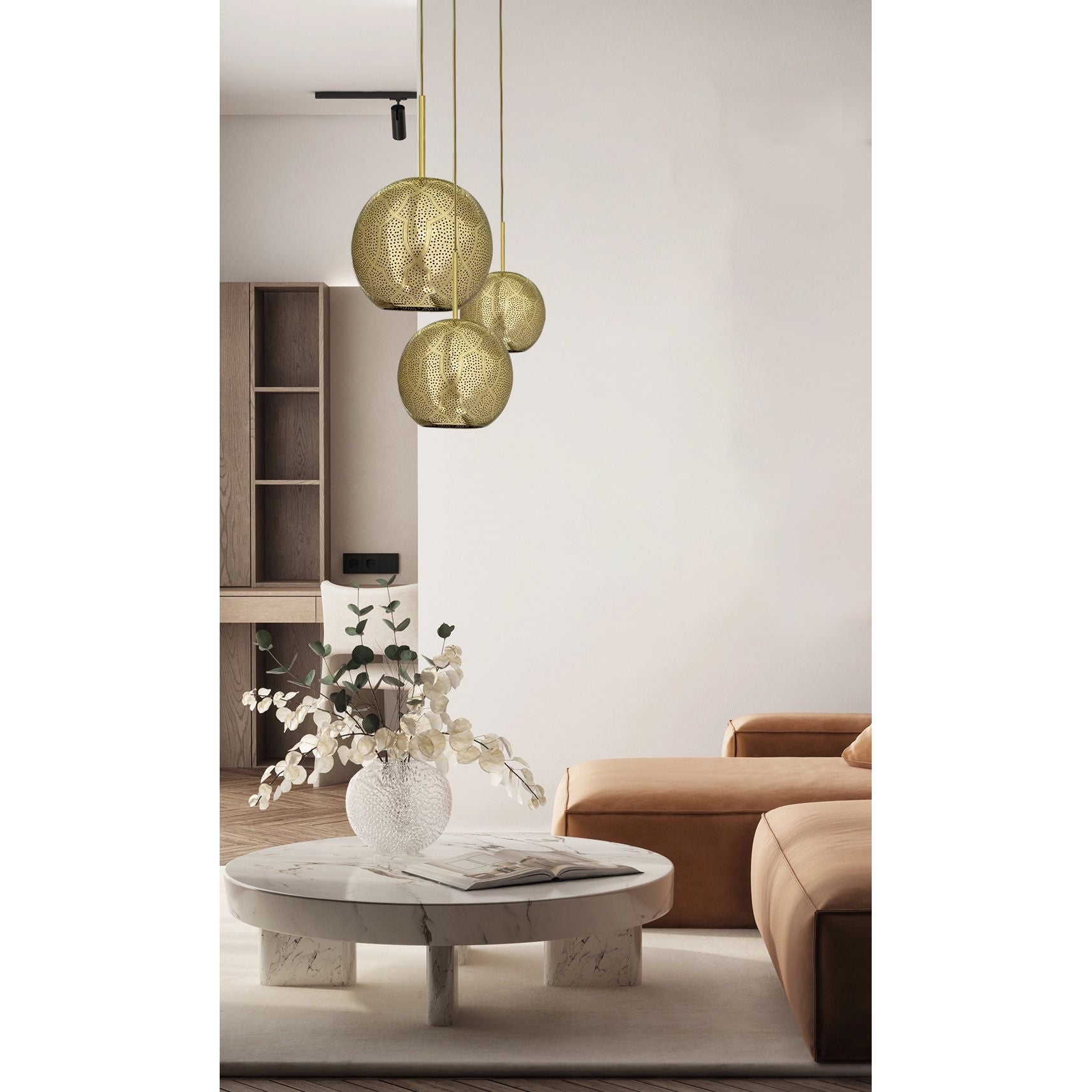 Dounia Home - DH-ARI3LIG-SM-PC - Aria 3-Light Globe Chandelier - Polished Copper