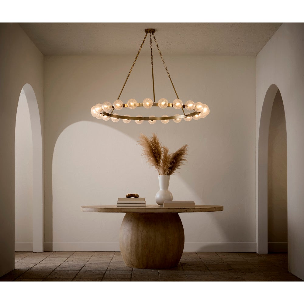 Fredrick Ramond FR30526LCB Coco Crackle Glass Chandelier in Lacquered Brass