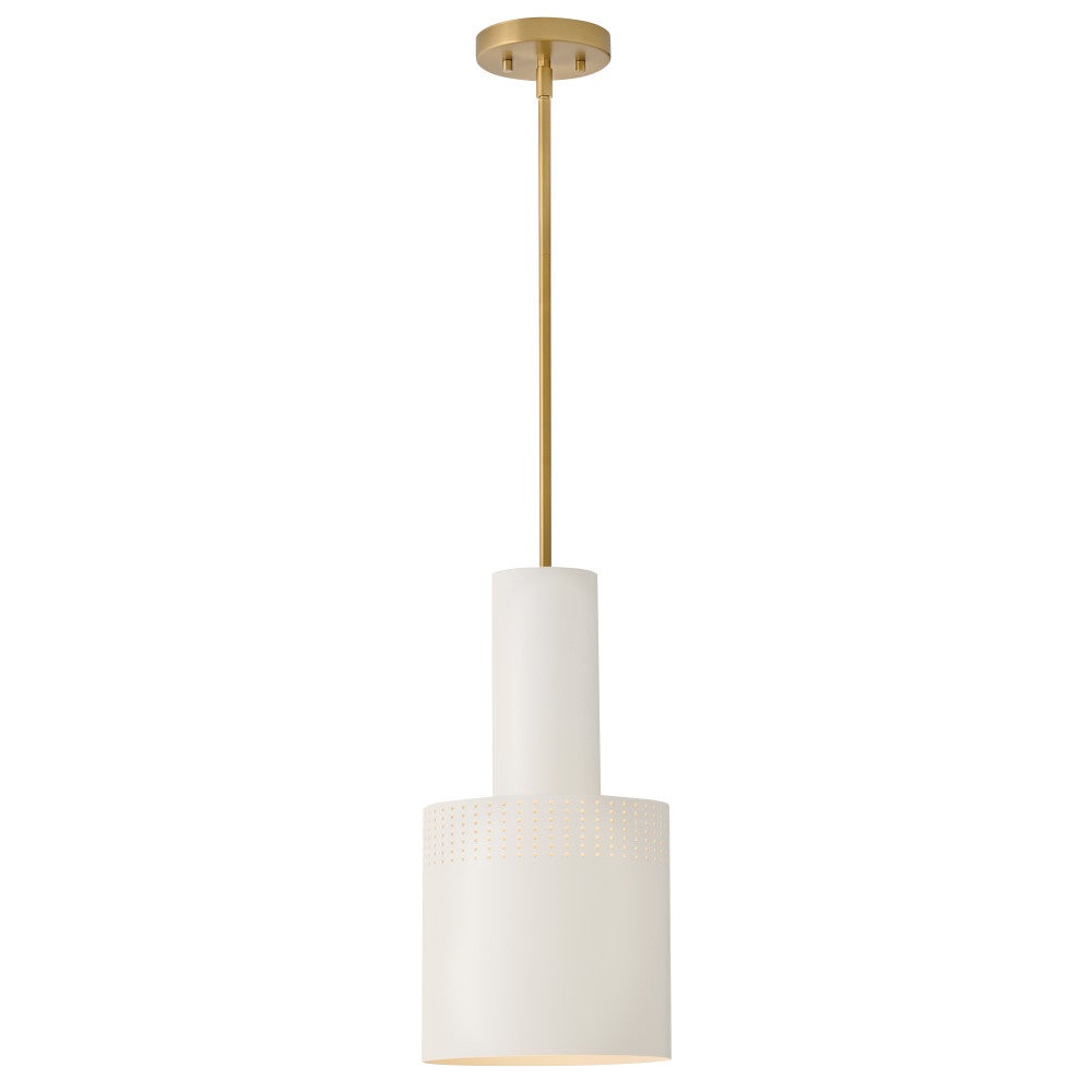 Lark 83687LCB-SO Casey Metal Shade Pendant in Lacquered Brass with Satin Off-White accents