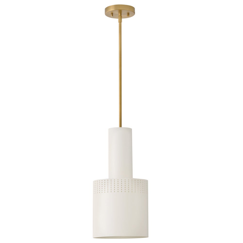 Lark 83687LCB-SO Casey Metal Shade Pendant in Lacquered Brass with Satin Off-White accents