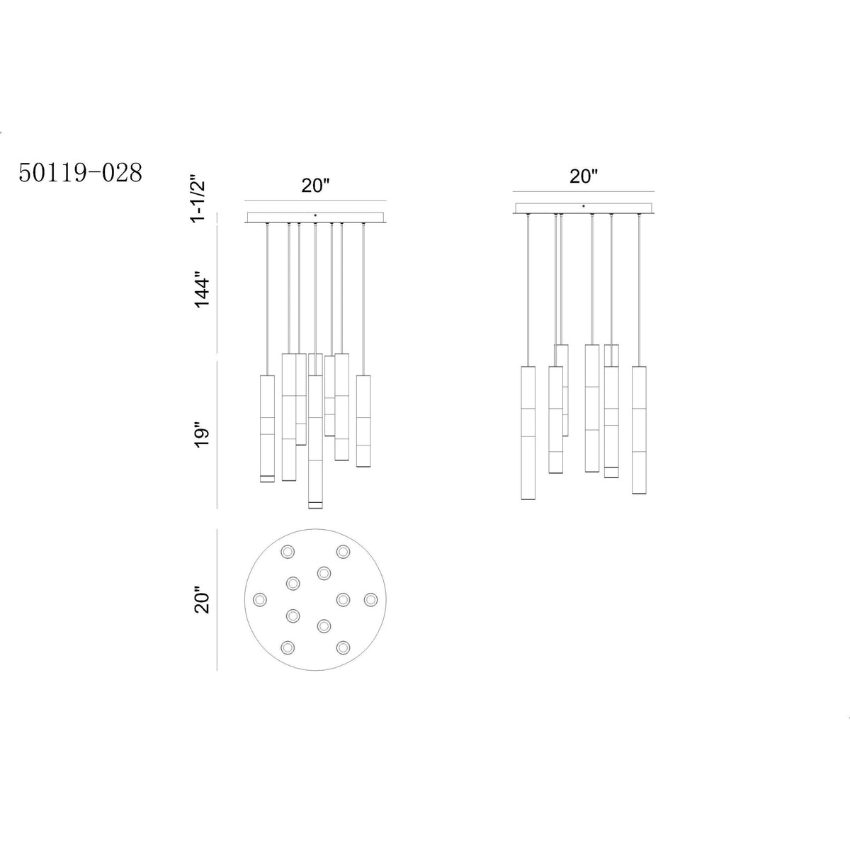 Europhase 50120-017 Ronda LED Suspendu multi-luminaire en laiton vieilli