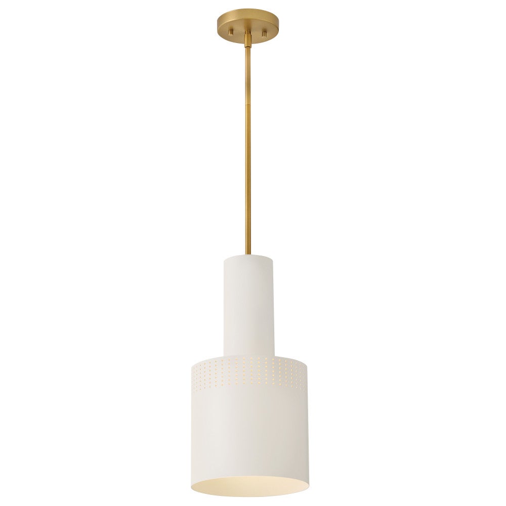 Lark 83687LCB-SO Casey Metal Shade Pendant in Lacquered Brass with Satin Off-White accents