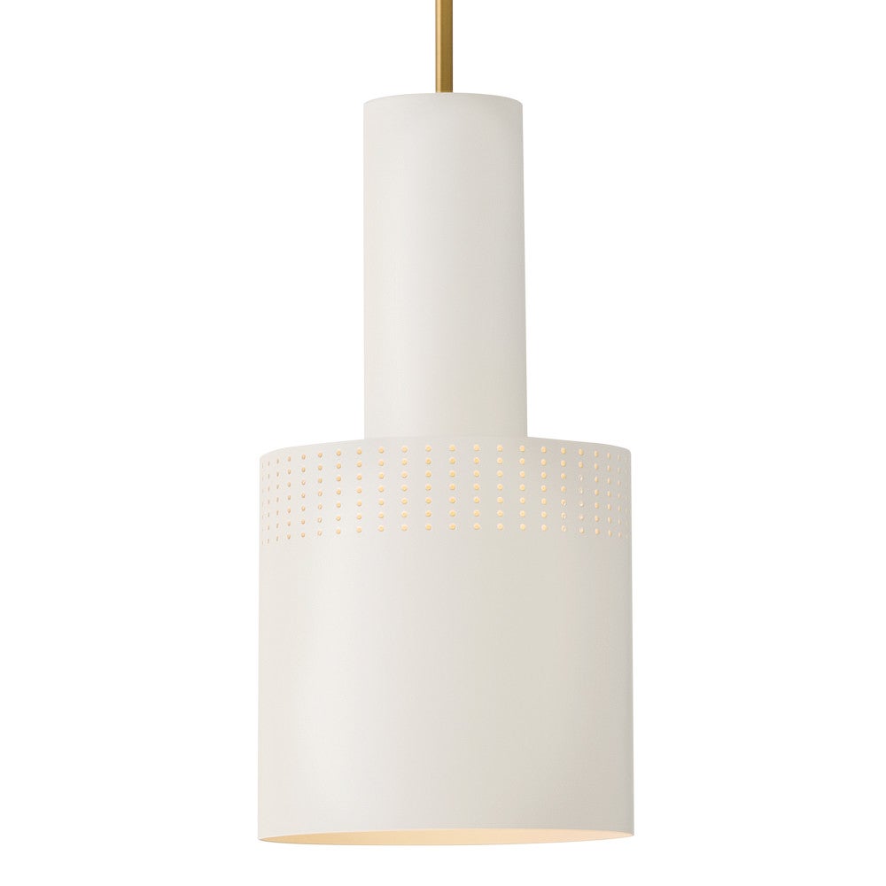 Lark 83687LCB-SO Casey Metal Shade Pendant in Lacquered Brass with Satin Off-White accents