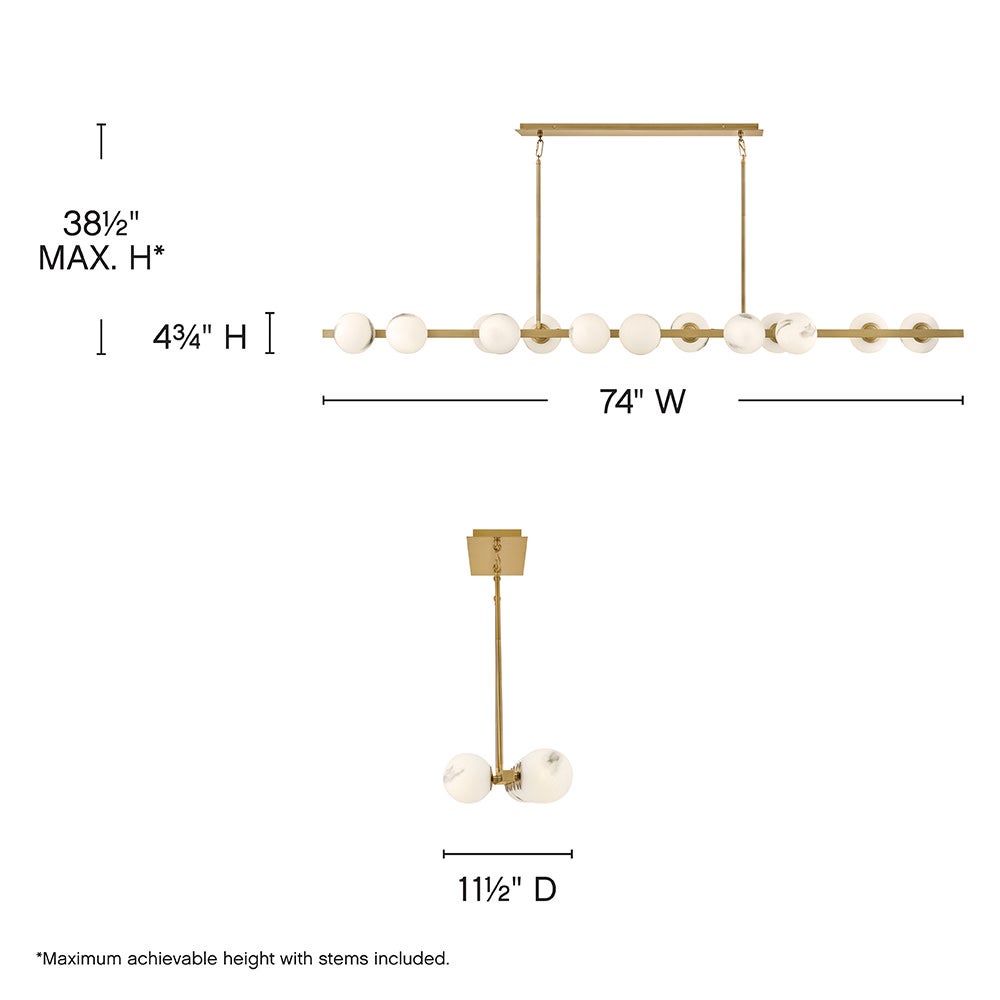 Fredrick Ramond FR41909LCB Selene Linear Chandelier in Lacquered Brass