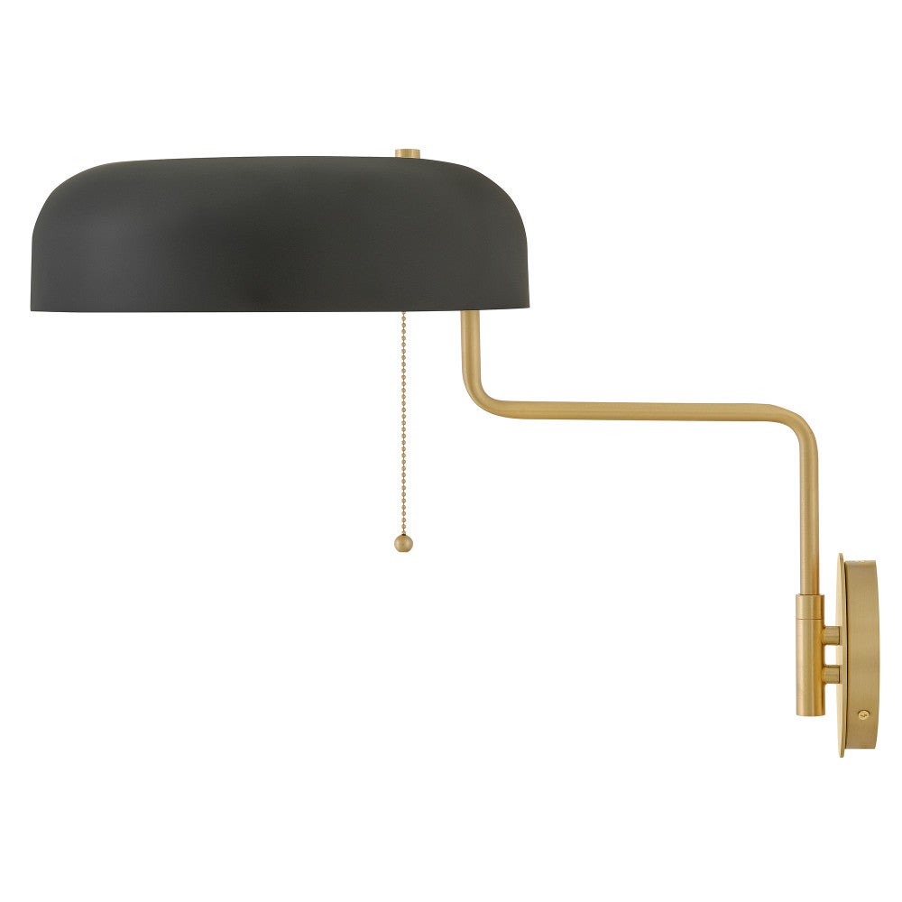 Lark 84480LCB-BK Ledger Articulating Sconce in Lacquered Brass with Black accents