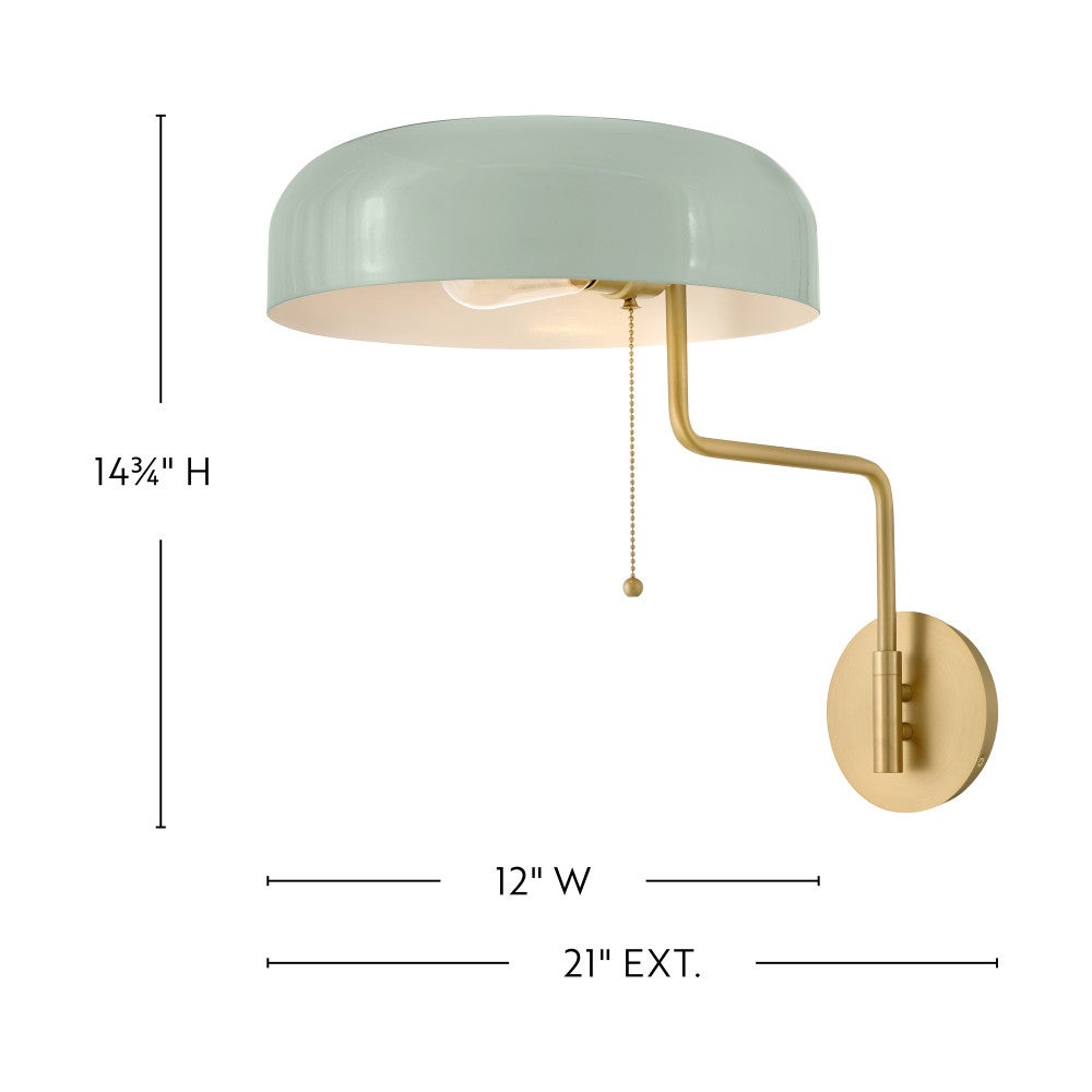 Lark 84480LCB-SF Ledger Articulating Sconce in Lacquered Brass with Seafoam accents