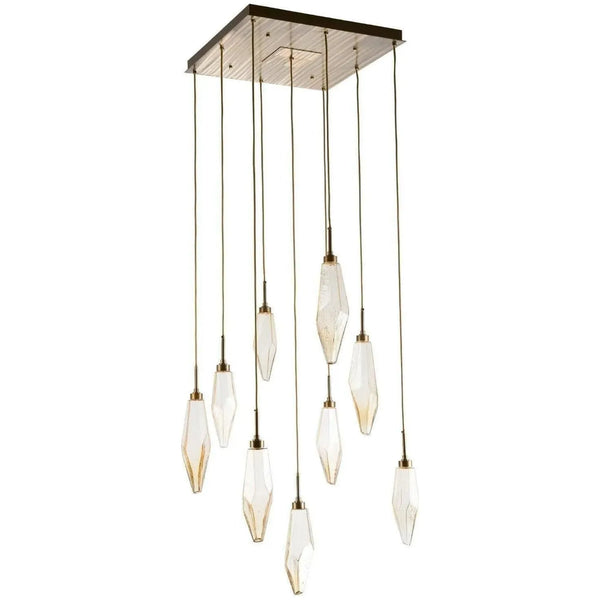 Cristal de roche carré multiport, 9 lumières