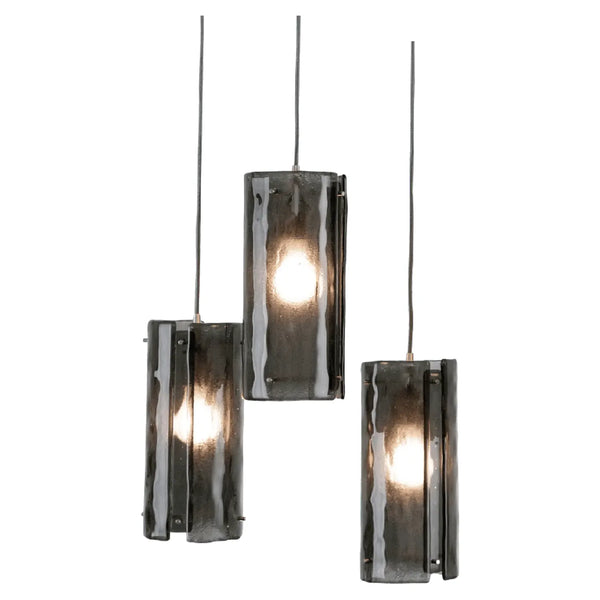 Multiport rond en verre texturé, 3 lumières