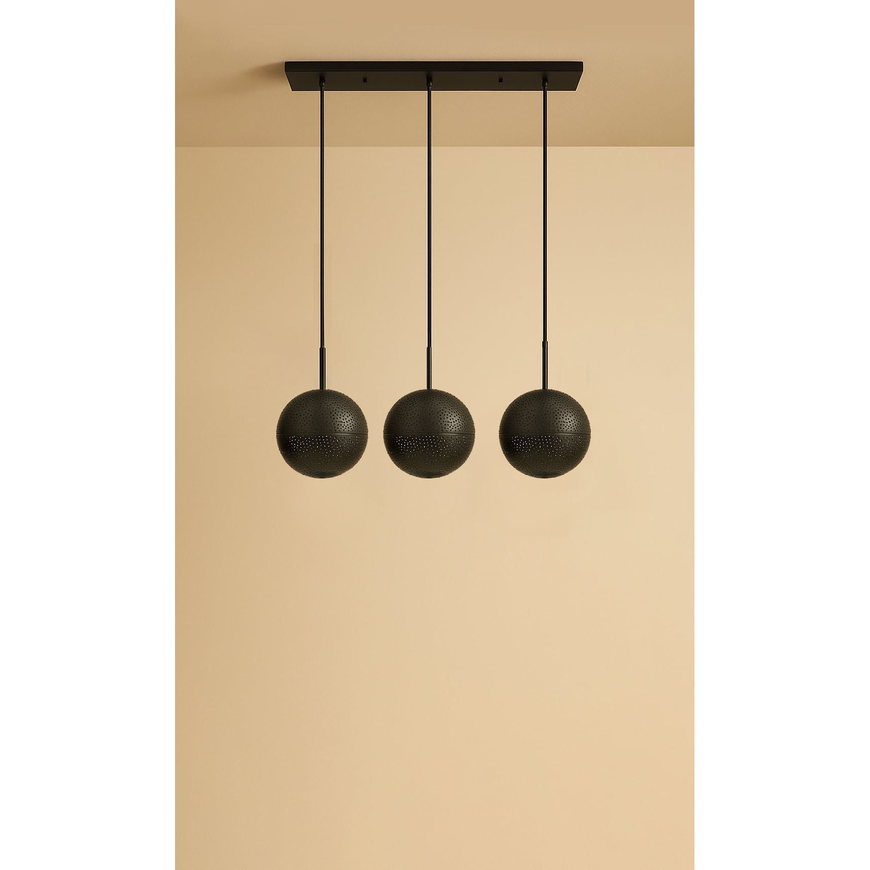 Dounia Home - DH-KORLIN3-SM-MGM - Kora linear 3 globe chandelier - Matte Gun Metal
